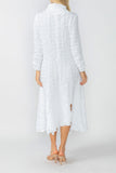 White Mock Neck W/ Shirring Front Slit Uneven Hem 3/4 Sleeve Maxi Dress