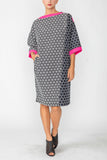 Black Dot Jacquard Zippered Shoulders Cocoon Dress