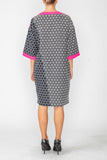 Black Dot Jacquard Zippered Shoulders Cocoon Dress