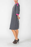 Black Dot Jacquard Zippered Shoulders Cocoon Dress