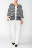 Black and White Dot JQD Contrast Trim Round Neck 3/4 Sleeve Jacket