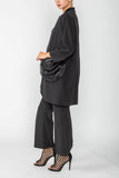 Black Kimono With Rose Pocket