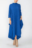 Blue Long Sleeve Bubble Check Dress