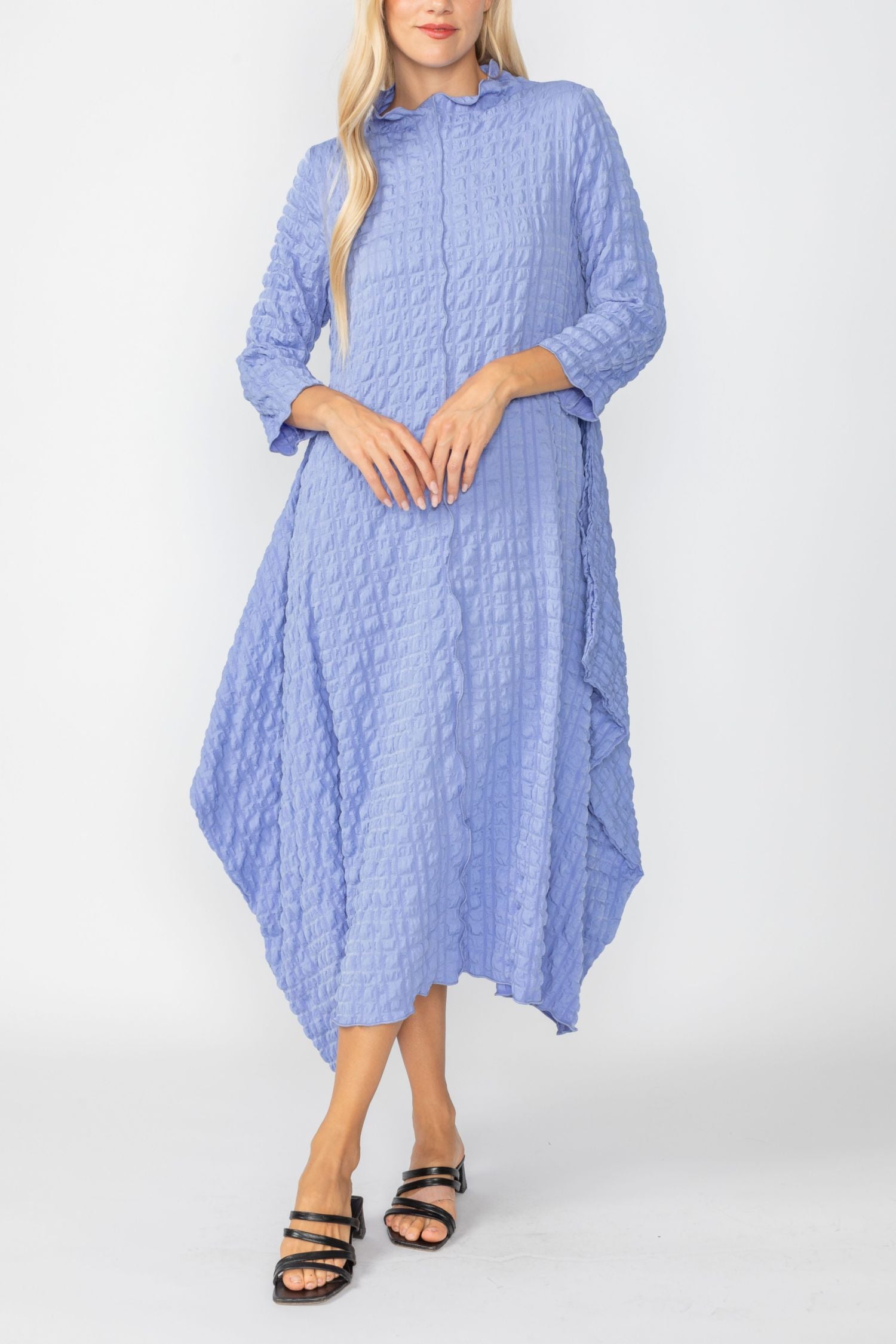 long sleeve periwinkle dress Long Periwinkle Prom Gown with Puff Sleeves Periwinkle / 14