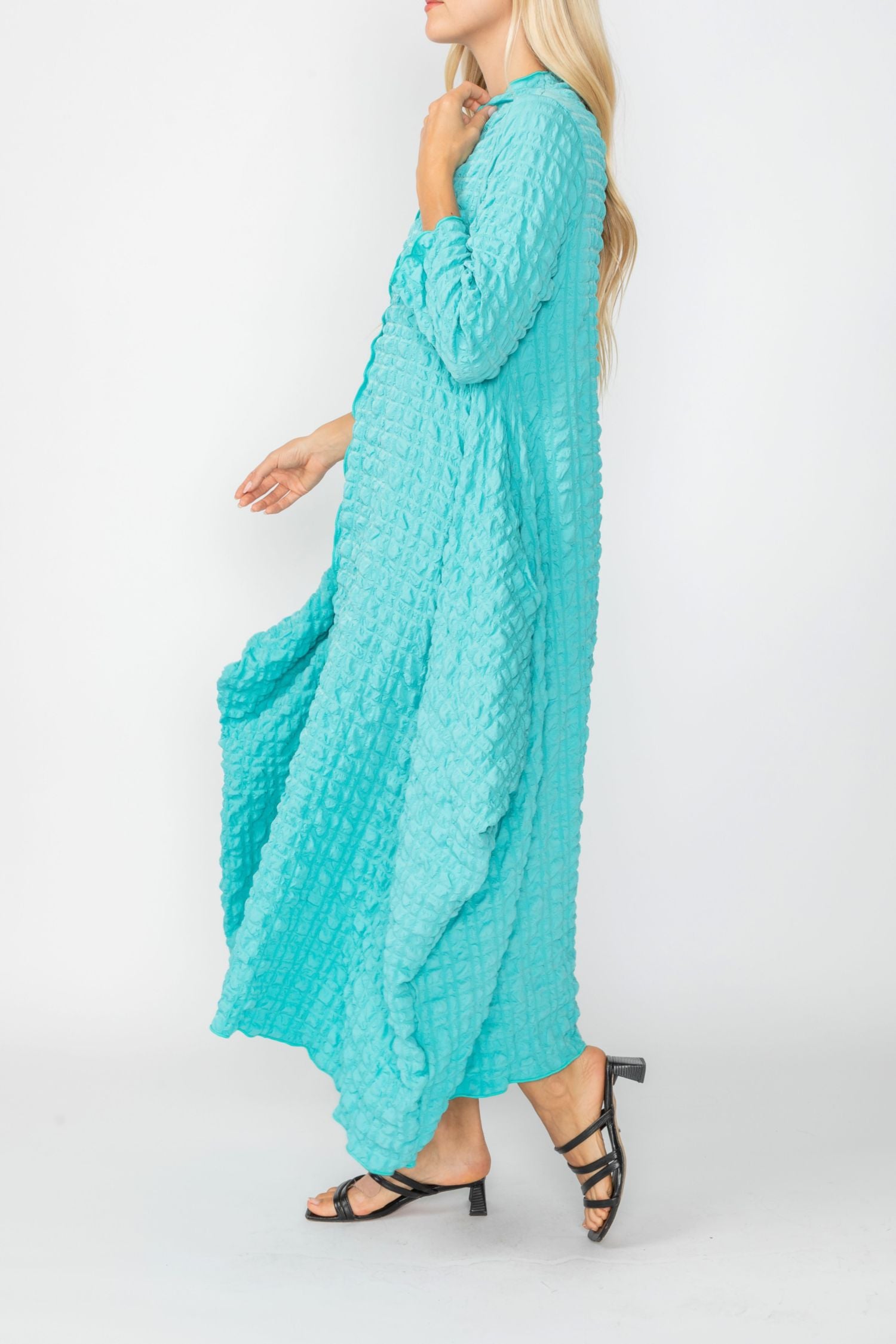 Turquoise Long Sleeve Bubble Check Dress Turquoise / Large Turquoise Long Sleeve Bubble Check Dress Turquoise / Large