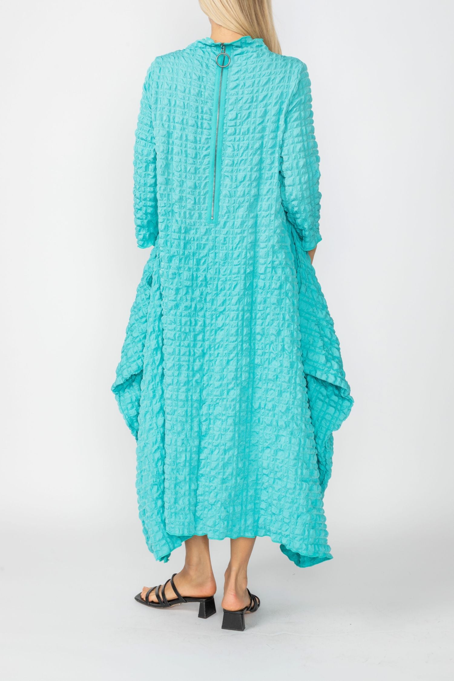 Turquoise Long Sleeve Bubble Check Dress Turquoise / Large Turquoise Long Sleeve Bubble Check Dress Turquoise / Large