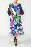 Multi V-Neck Dress W/ Mesh Sleeve