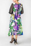 Multi V-Neck Dress W/ Mesh Sleeve