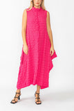 Fuchsia Sleeveless High Neck Textured Dress