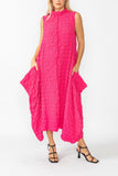 Fuchsia Sleeveless High Neck Textured Dress