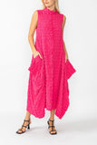 Fuchsia Sleeveless High Neck Textured Dress