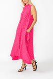 Fuchsia Sleeveless High Neck Textured Dress