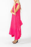 Fuchsia Sleeveless High Neck Textured Dress