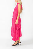 Fuchsia Sleeveless High Neck Textured Dress