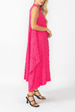 Fuchsia Sleeveless High Neck Textured Dress