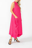 Fuchsia Sleeveless High Neck Textured Dress