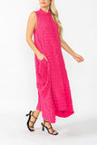 Fuchsia Sleeveless High Neck Textured Dress