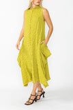 Lime Sleeveless High Neck Textured Dress