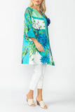 Turquoise Floral Print Long Jacket