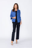 Blue Solid Jacquard Open Front Jacket
