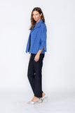 Blue Solid Jacquard Open Front Jacket
