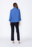 Blue Solid Jacquard Open Front Jacket