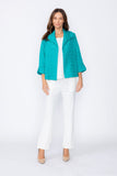 Teal Solid Jacquard Open Front Jacket