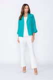 Teal Solid Jacquard Open Front Jacket
