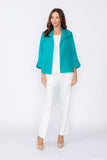 Teal Solid Jacquard Open Front Jacket