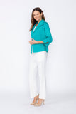 Teal Solid Jacquard Open Front Jacket