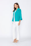 Teal Solid Jacquard Open Front Jacket