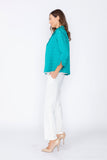 Teal Solid Jacquard Open Front Jacket