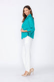 Teal Solid Jacquard Open Front Jacket