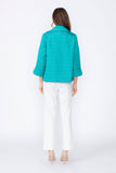 Teal Solid Jacquard Open Front Jacket