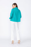 Teal Solid Jacquard Open Front Jacket