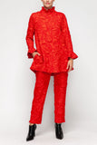 Red Ruffle Stand Collar and Ruffle Cuff Top