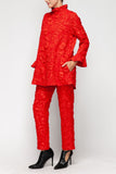 Red Ruffle Stand Collar and Ruffle Cuff Top