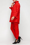 Red Ruffle Stand Collar and Ruffle Cuff Top