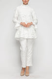 White Ruffle Stand Collar and Ruffle Cuff Top