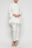 White Ruffle Stand Collar and Ruffle Cuff Top