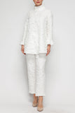 White Ruffle Stand Collar and Ruffle Cuff Top