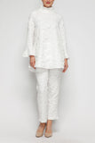 White Ruffle Stand Collar and Ruffle Cuff Top