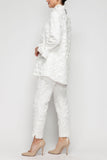 White Ruffle Stand Collar and Ruffle Cuff Top