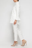 White Ruffle Stand Collar and Ruffle Cuff Top