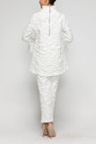 White Ruffle Stand Collar and Ruffle Cuff Top
