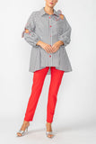 Black One Shoulder and One Sleeve Ribbon Blouse