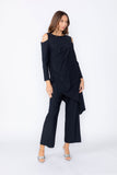Black Cold Shoulder Side Pleats Asymmetrical Top