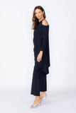Black Cold Shoulder Side Pleats Asymmetrical Top