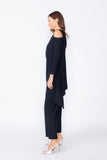 Black Cold Shoulder Side Pleats Asymmetrical Top