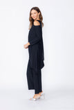 Black Cold Shoulder Side Pleats Asymmetrical Top